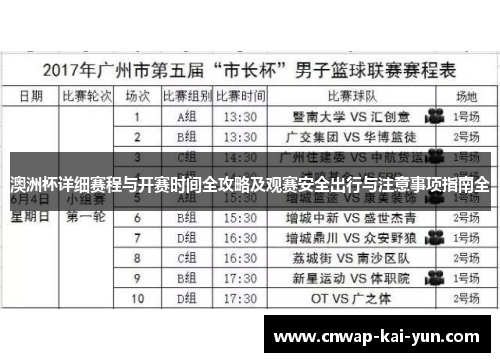 澳洲杯详细赛程与开赛时间全攻略及观赛安全出行与注意事项指南全