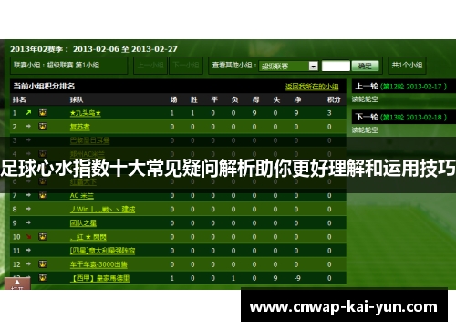 足球心水指数十大常见疑问解析助你更好理解和运用技巧